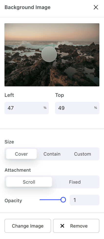 Nectarblocks Background Image Settings