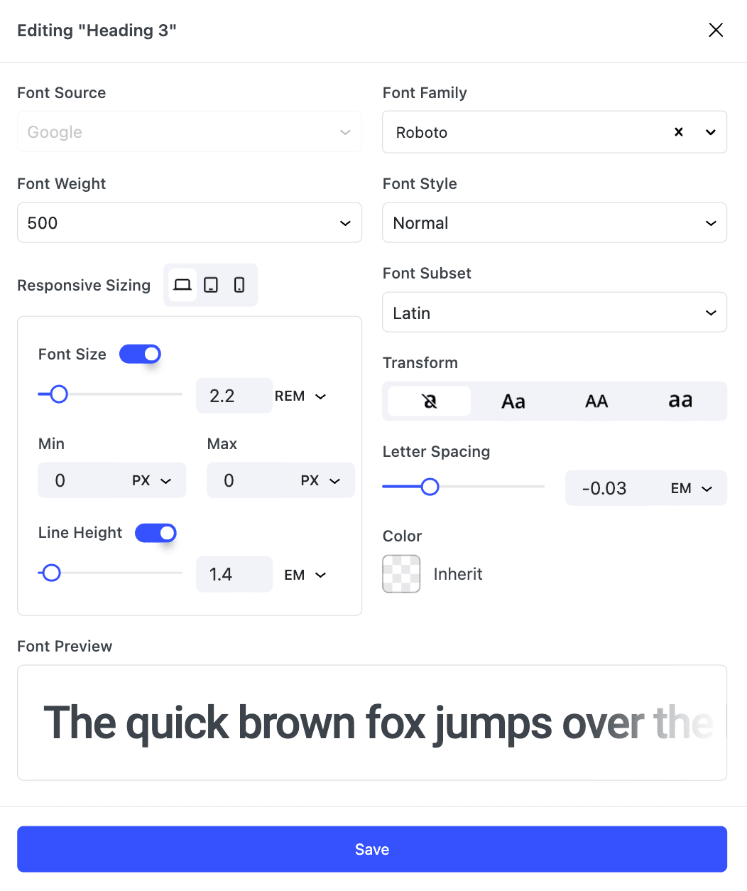 Nectarblocks WordPress Global Typography Settings