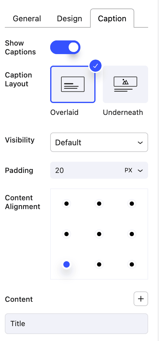 Nectarblocks Image Grid Caption Settings
