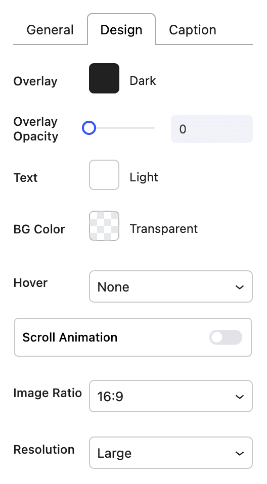 Nectarblocks Image Grid Design Settings