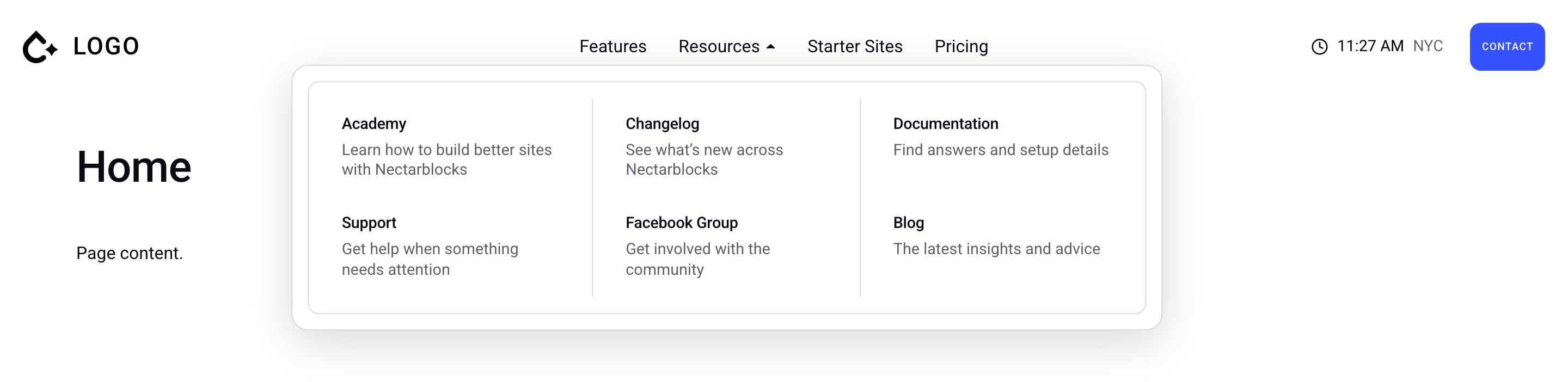 Resources megamenu open below the header navigation