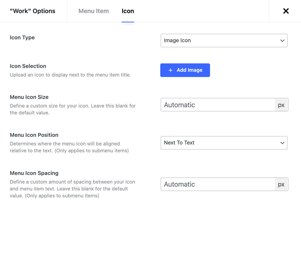 Nectarblocks Menu Options