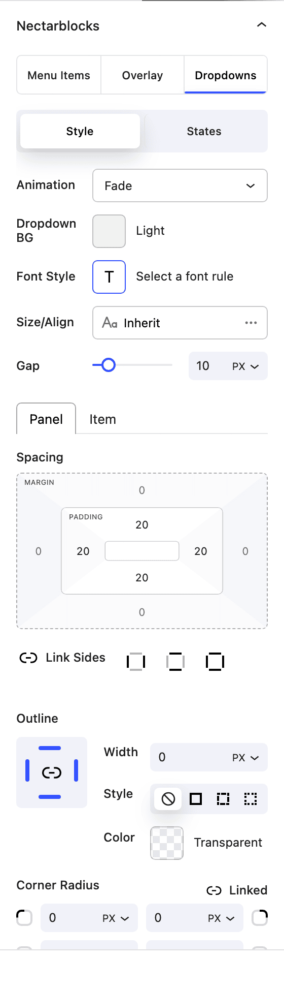 Nectar Navigation Dropdowns tab