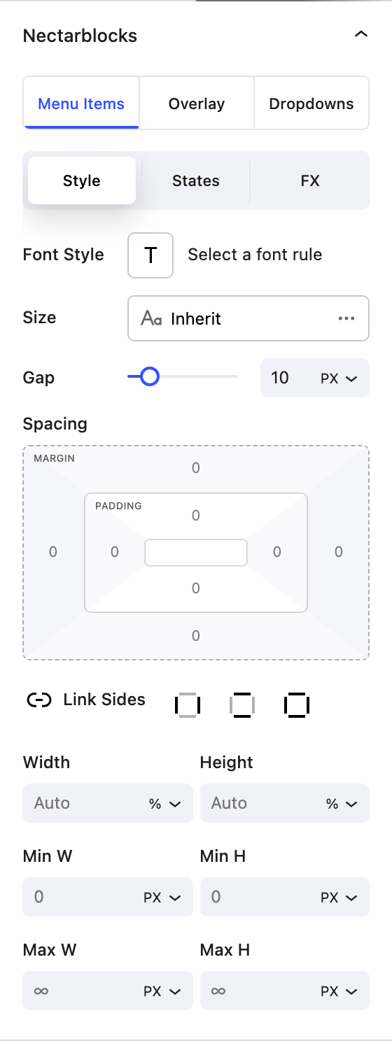 Nectar Navigation Menu Items tab