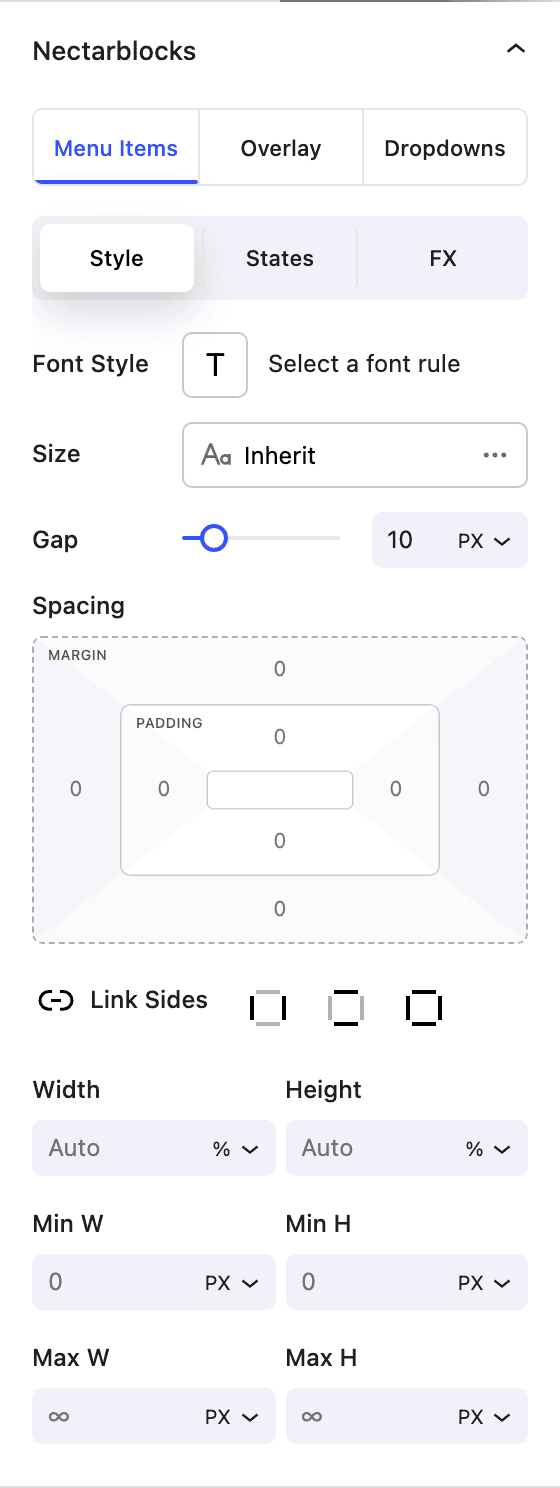 Nectar Navigation Menu Items tab