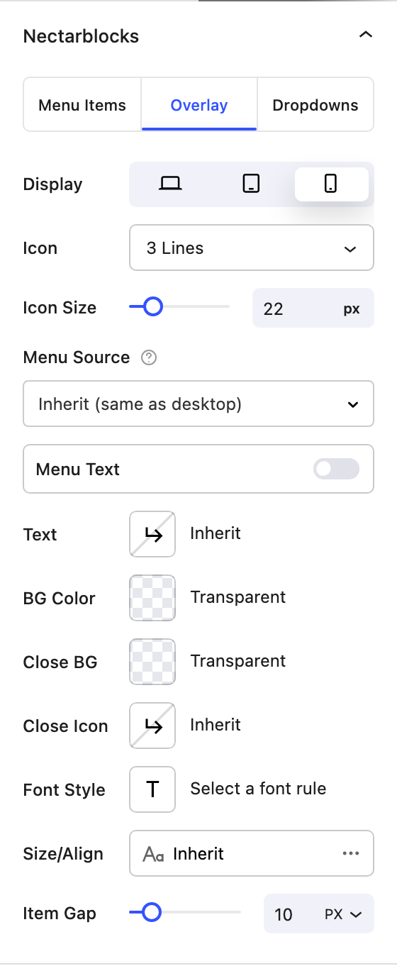 Nectar Navigation Overlay Menu tab