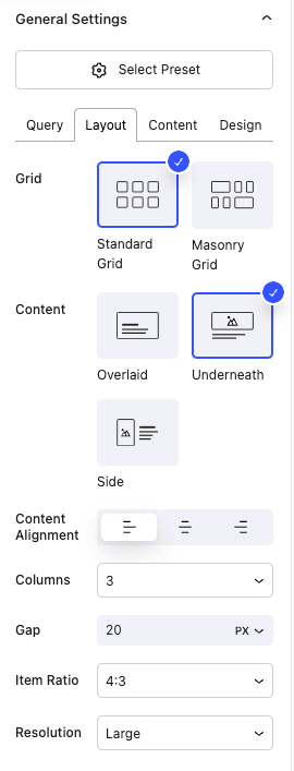 Nectarblocks Post Grid Layout Settings