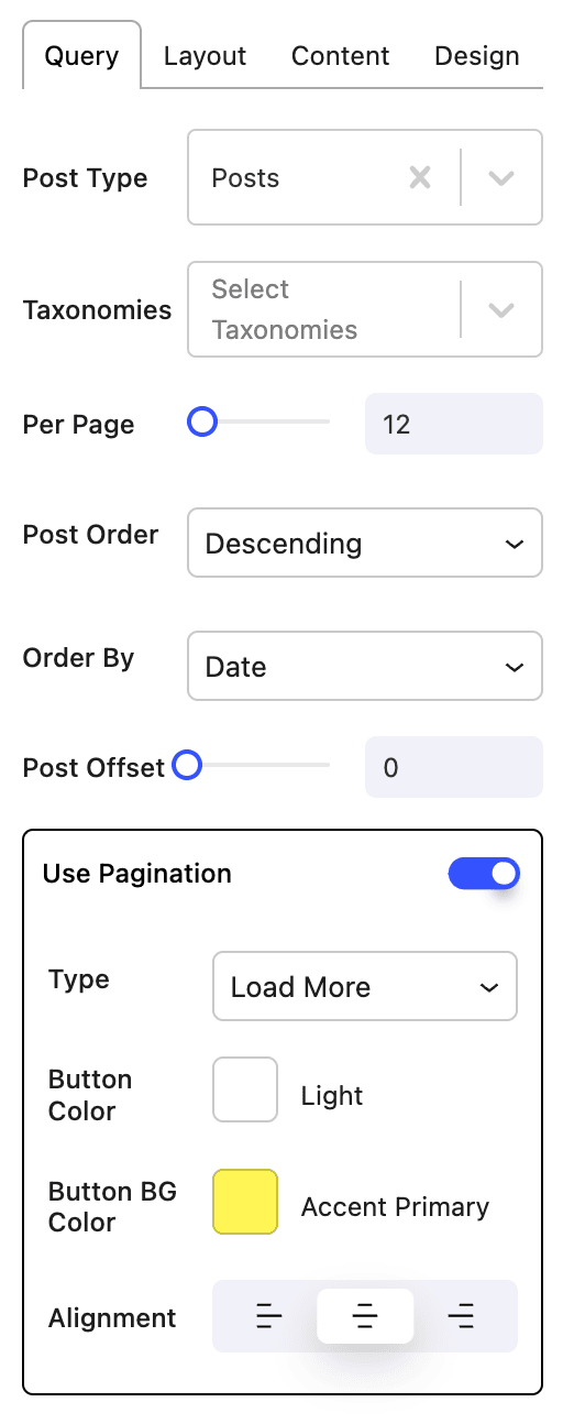 Nectarblocks Post Grid Query Settings
