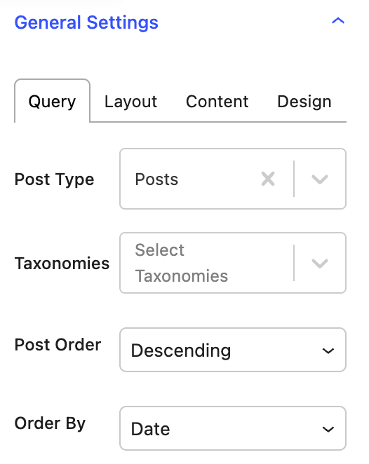 Nectarblocks Post Grid Query Settings