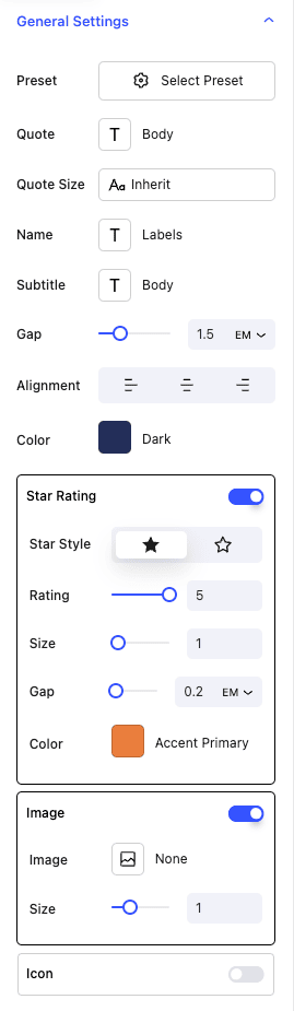 Nectarblocks Testimonial Settings