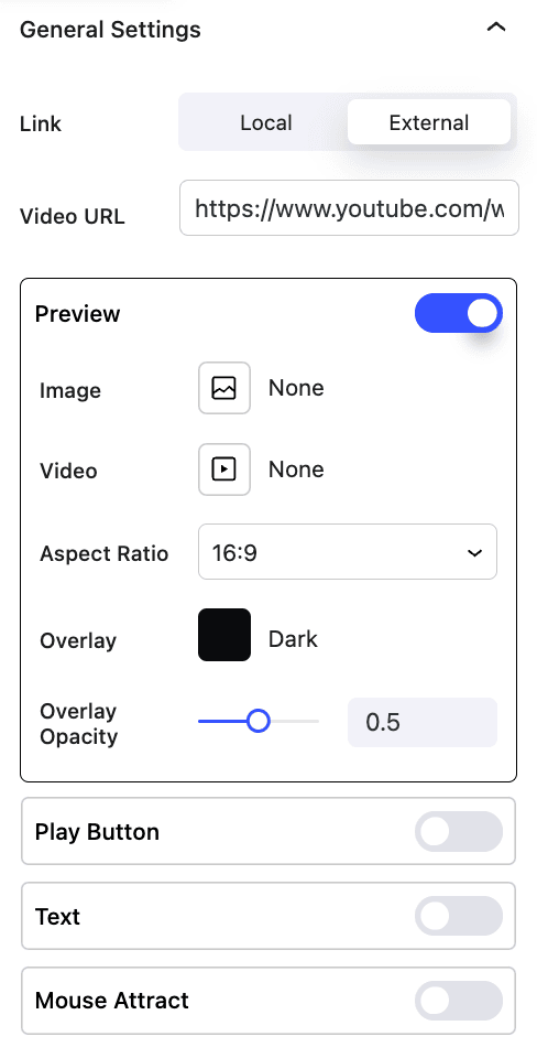 Nectarblocks Video Player Settings